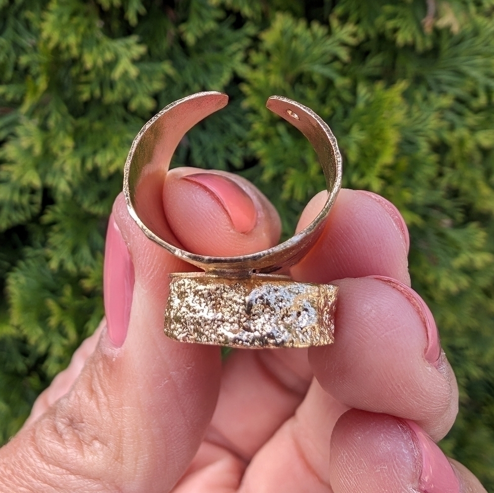 Artisan Handmade In Morocco Adjustable Pink Geode Wide Band Gold Ring Size 9.25 - Picture 7 of 9